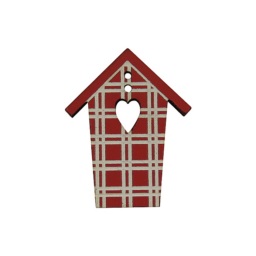 bouton bois cabane rouge carreaux blancs fabrication artisanale française Au p'tit Bonheur broderie patchwork point de croix